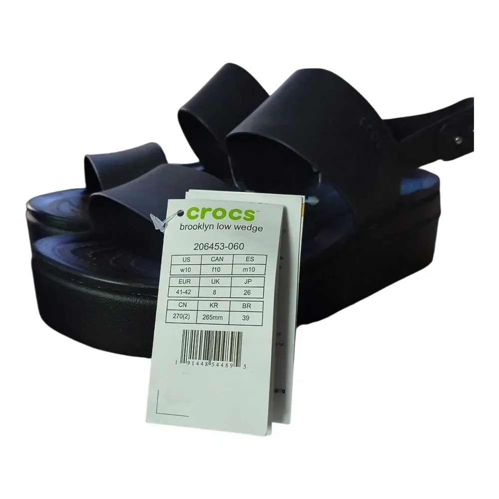 New ! Crocs Women's Brooklyn Low Wedge Sandals Black Size 10 Strappy